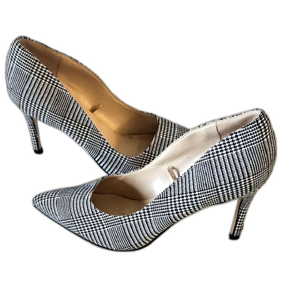 Marc Fisher Darren Houndstooth Plaid Pumps Heels Pointed Toe Stiletto Size [7W]